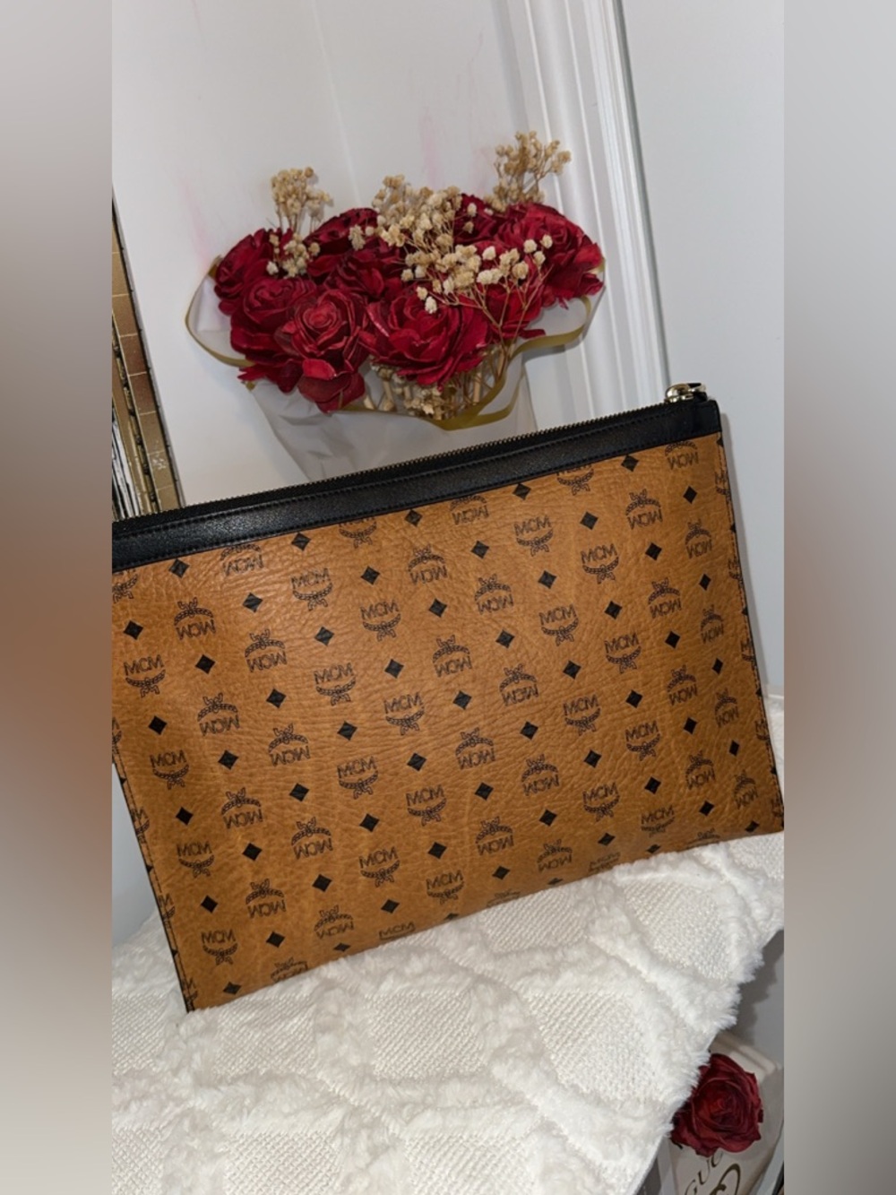 MCM Cognac Monogram clutch bag